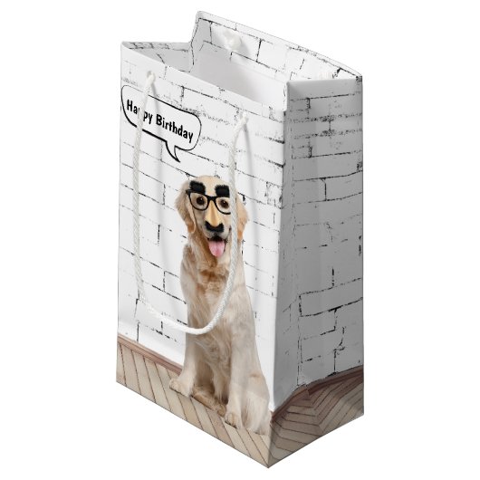 Golden Retriever met Mustache Mask Small Gift Bag Klein Cadeauzakje (Voorkant Gekanteld)