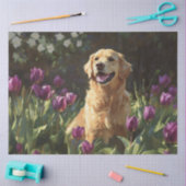 Golden Retriever met Paarse Tulpen Decoupage Tissuepapier (Craft)
