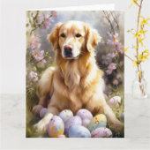 Golden Retriever met paaseieren Kaart (Gele Bloem)