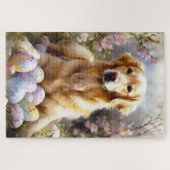 Golden Retriever met paaseieren Legpuzzel (Horizontaal)