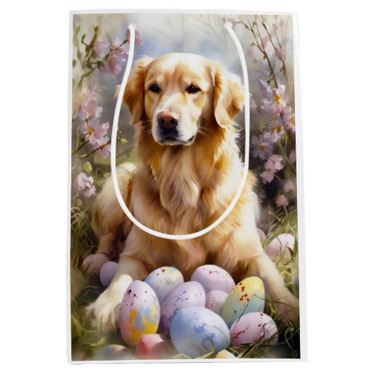 Golden Retriever met paaseieren Medium Cadeauzakje (Voorkant)