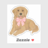 Golden Retriever met Pink Gingham Bow Party-gunst Sticker (Vel)