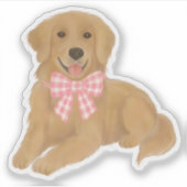 Golden Retriever met Pink Gingham Bow Party-gunst Sticker (Voorkant)