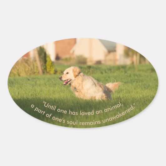 Golden Retriever met Quote Oval Sticker (Voorkant)