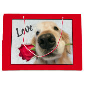 Golden Retriever met Red Rose Valentijn Love Groot Cadeauzakje (Voorkant)