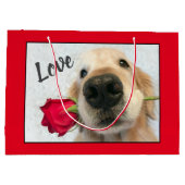 Golden Retriever met Red Rose Valentijn Love Groot Cadeauzakje (Achterkant)