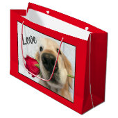 Golden Retriever met Red Rose Valentijn Love Groot Cadeauzakje (Voorkant Gekanteld)
