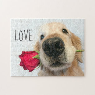 Golden Retriever met Red Rose Valentijn Love Legpuzzel