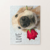 Golden Retriever met Red Rose Valentijn Love Legpuzzel (Verticaal)