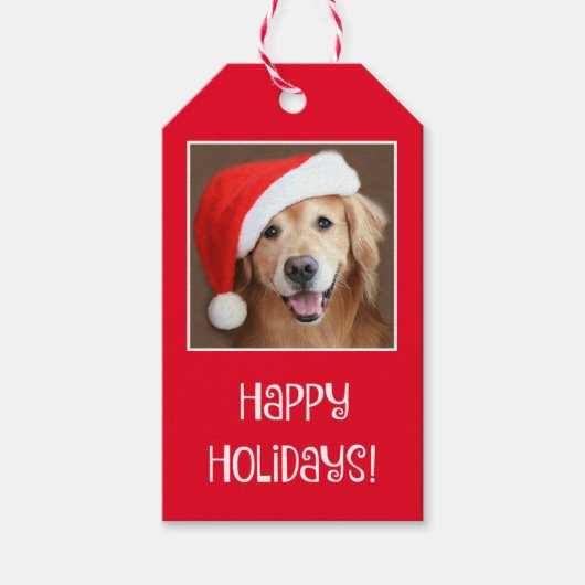 Golden Retriever met Red Santa Hat Cadeaulabel (Voorkant)