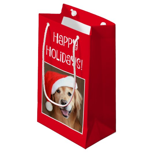 Golden Retriever met Red Santa Hat Klein Cadeauzakje (Voorkant Gekanteld)
