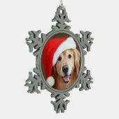 Golden Retriever met Red Santa Hat Tin Sneeuwvlok Ornament (Links)