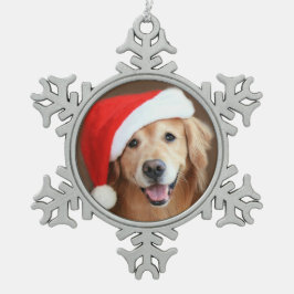 Golden Retriever met Red Santa Hat Tin Sneeuwvlok Ornament
