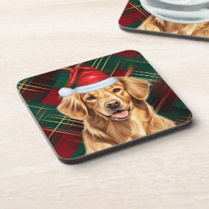 Golden Retriever met rode en groene vakantieplay Bier Onderzetter