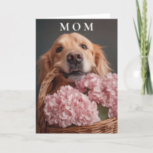 Golden Retriever met roze bloemen Moederdag Bedankkaart