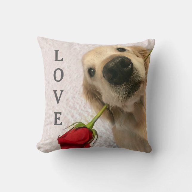 Golden Retriever met roze persoonlijke liefde Kussen (Voorkant)
