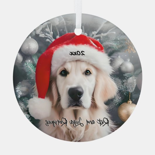 Golden Retriever met Santa Hat Glas Ornament (Achterkant)