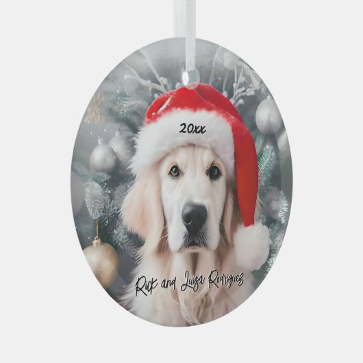 Golden Retriever met Santa Hat Glas Ornament (Voorkant Rechts)