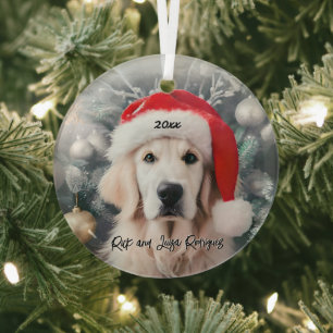 Golden Retriever met Santa Hat Glas Ornament