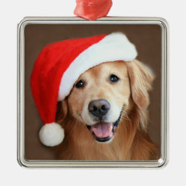 Golden Retriever met Santa Hat Metalen Ornament
