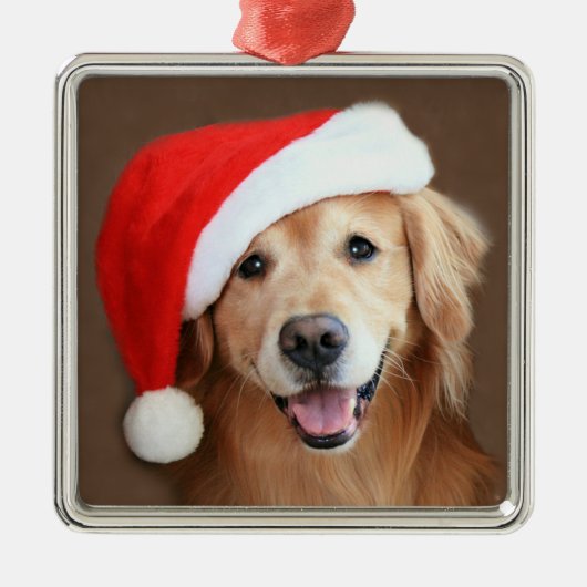 Golden Retriever met Santa Hat Metalen Ornament (Voorkant)
