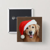 Golden Retriever met Santa Hat Vierkante Button 5,1 Cm (Voorkant /achterkant)