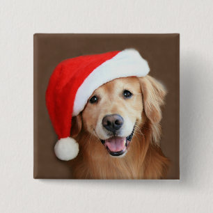 Golden Retriever met Santa Hat Vierkante Button 5,1 Cm