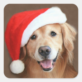 Golden Retriever met Santa Hat Vierkante Sticker