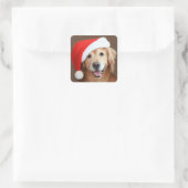 Golden Retriever met Santa Hat Vierkante Sticker (Tas)