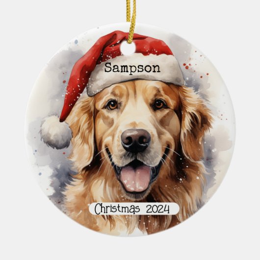 Golden Retriever met Santa Pet Ornament (Voorkant)