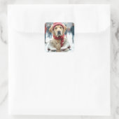 Golden Retriever met Schaatsen Vierkante Sticker (Tas)