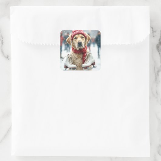 Golden Retriever met Schaatsen Vierkante Sticker (Tas)