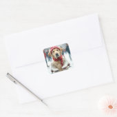Golden Retriever met Schaatsen Vierkante Sticker (Envelop)