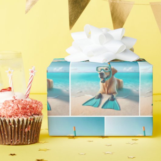 Golden Retriever met snorkel en flippers Cadeaupapier (Verjaardagsfeest)