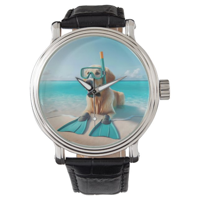 Golden Retriever met snorkel en flippers Horloge (Voorkant)