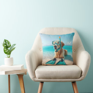 Golden Retriever met snorkel en flippers Kussen
