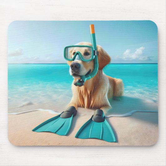 Golden Retriever met snorkel en flippers Muismat (Voorkant)