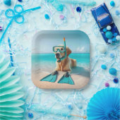 Golden Retriever met snorkel en flippers Papieren Bordje (Feest)
