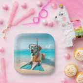 Golden Retriever met snorkel en flippers Papieren Bordje (Feest)