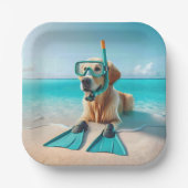 Golden Retriever met snorkel en flippers Papieren Bordje (Voorkant)