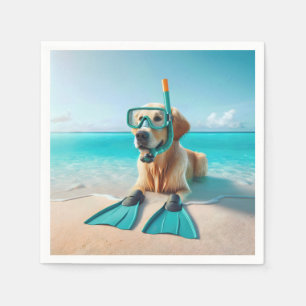 Golden Retriever met snorkel en flippers Servet