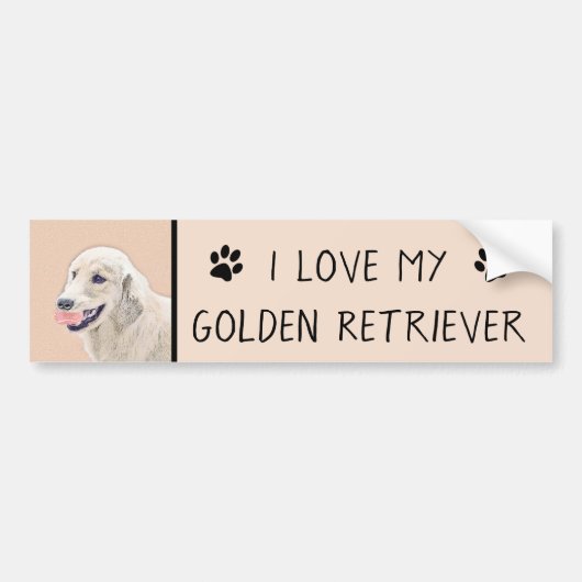 Golden Retriever met Tennis Ball-schilderkunst Bumpersticker (Voorkant)