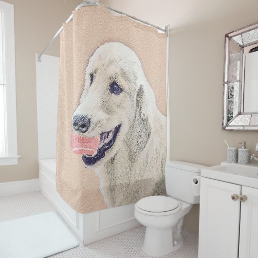 Golden Retriever met Tennis Ball-schilderkunst Douchegordijn (In situ)
