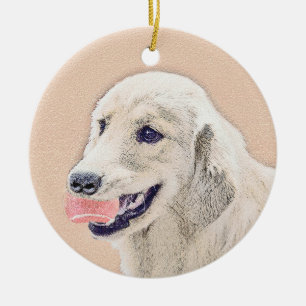 Golden Retriever met Tennis Ball-schilderkunst Keramisch Ornament