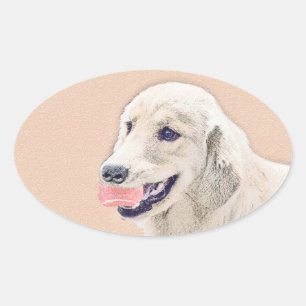 Golden Retriever met Tennis Ball-schilderkunst Ovale Sticker