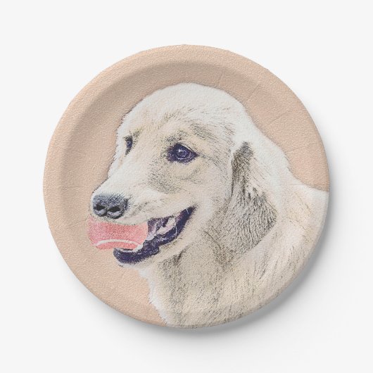 Golden Retriever met Tennis Ball-schilderkunst Papieren Bordje (Voorkant)