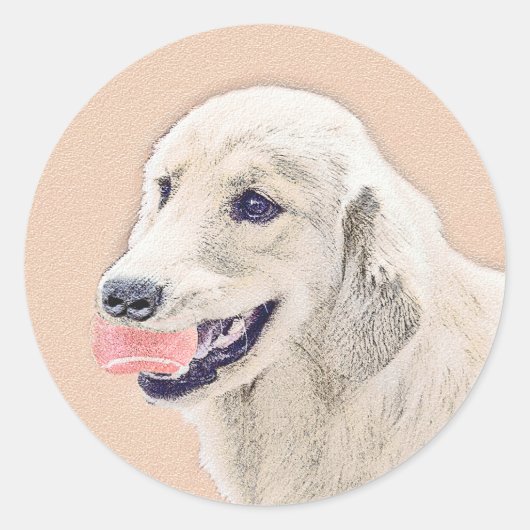 Golden Retriever met Tennis Ball-schilderkunst Ronde Sticker (Voorkant)