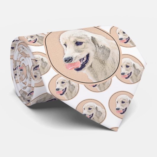 Golden Retriever met Tennis Ball-schilderkunst Stropdas (Opgerold)