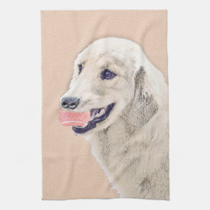 Golden Retriever met Tennis Ball-schilderkunst Theedoek