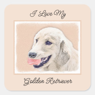Golden Retriever met Tennis Ball-schilderkunst Vierkante Sticker